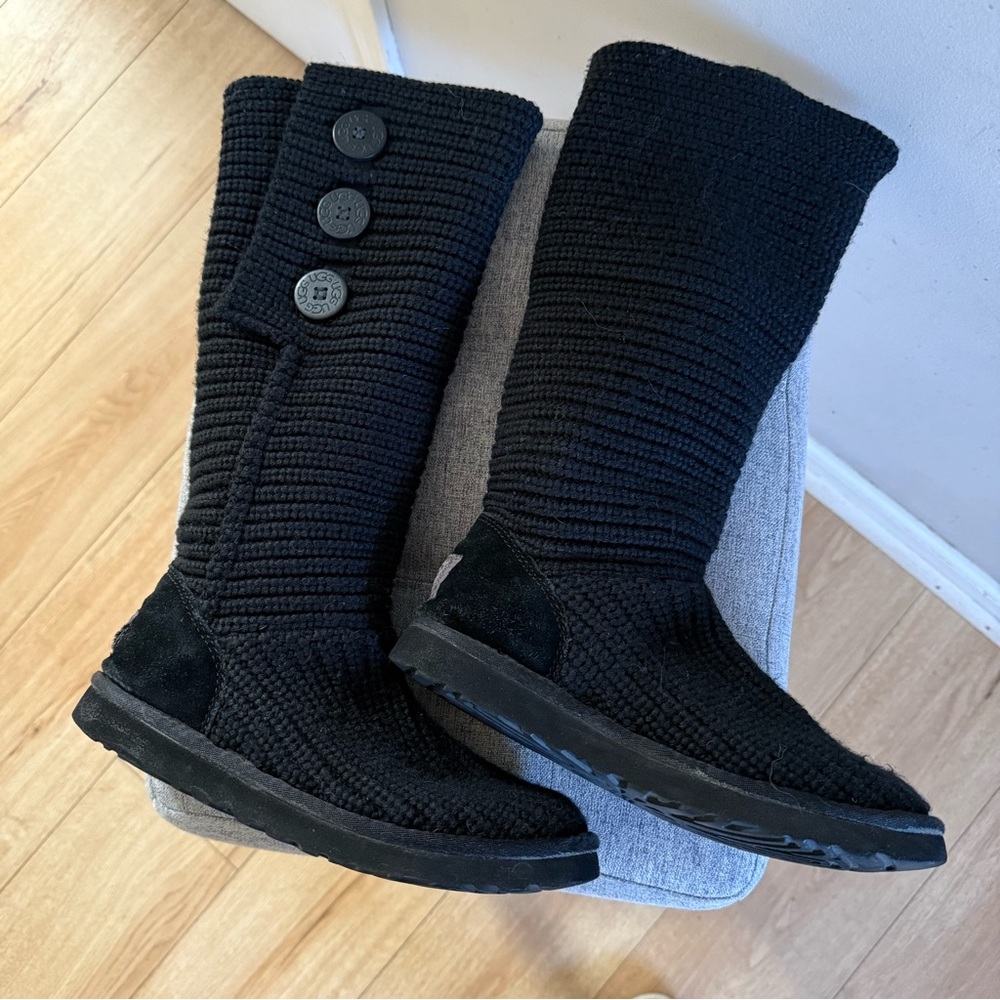 UGG Black Knit Boots with Button Accents - Picture 5 of 8